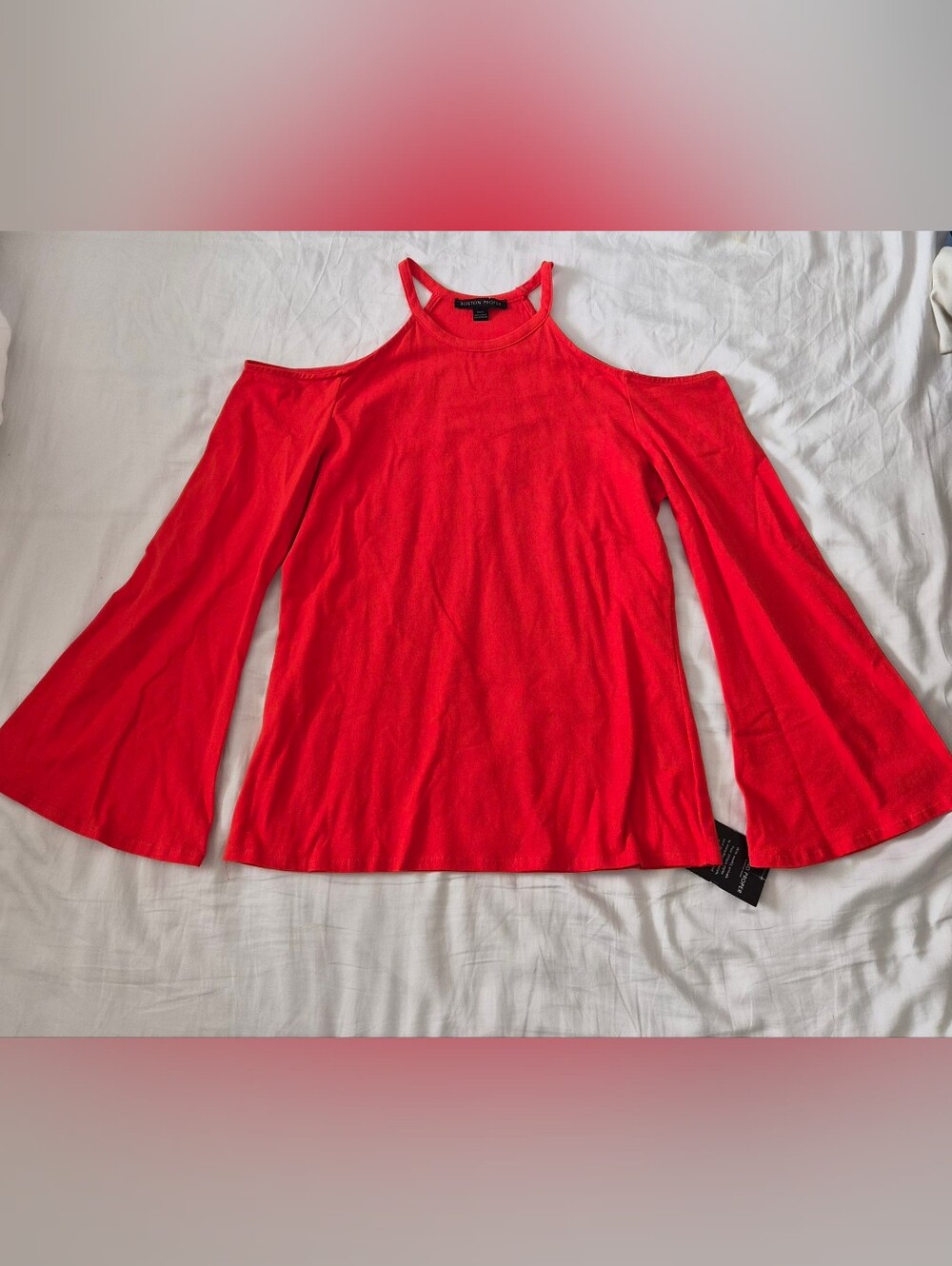 NWT Boston Proper Cold-Shoulder Red Wide Sleeve Top